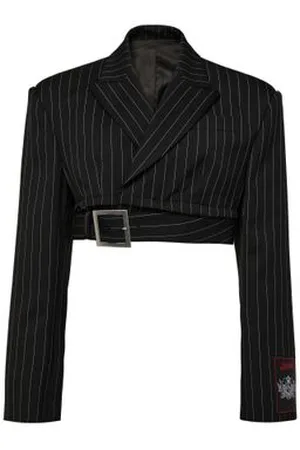Jean Paul Gaultier Veste courte ajustée à fines rayures en laine avec ceinture zippée
