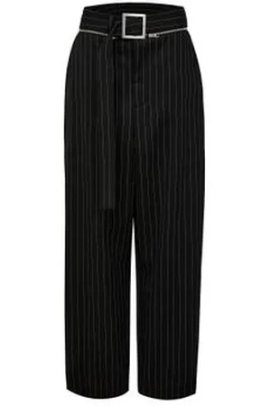 Jean Paul Gaultier Pantalon ajusté en laine à rayures fines avec ceinture zippée
