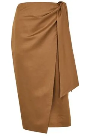 Max Mara Jupe midi drapée en lin et en soie Tequila