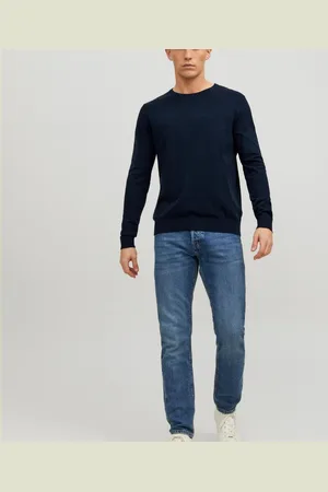 JACK & JONES Pull en maille Col rond Manches longues Marine Hugo