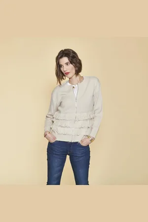 3 Suisses Gilet zippé manches longues et franges devant femme - Ivoire