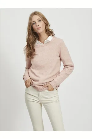 VILA Pull col rond poignets côtelés en viscose Bella