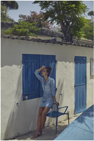 Le Temps des Cerises Jupe droite en jeans ALOFI Dot