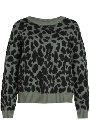 VILA Pull col rond imprimé léopard en viscose