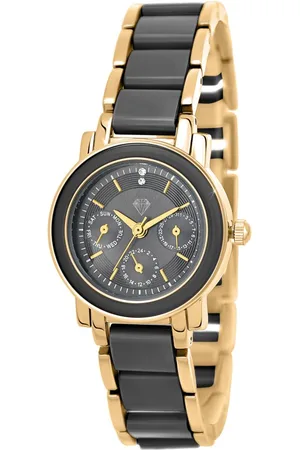 So Charm Bijoux Montre Lila dorée noire ornée de 2 Cristaux Scintillants