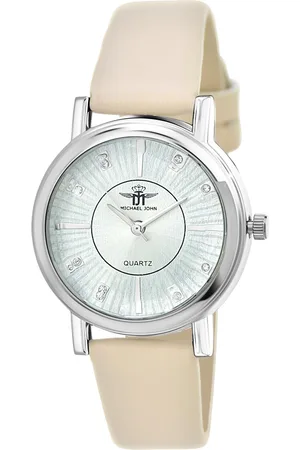 So Charm Bijoux Montre Delphine acier cuir beige ornée de Cristaux scintillants