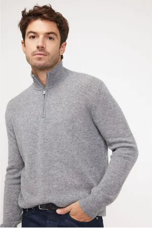 Maison Heritage Pull col zippe montant homme ZALMAN en cachemire gris fonce