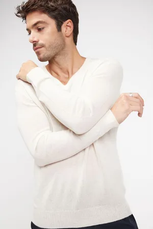 Maison Heritage Pull homme col v ZAHER en cachemire ecru