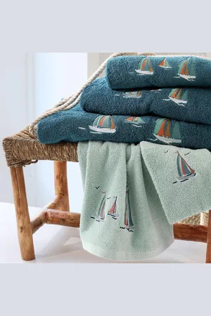 Becquet Serviette de toilette en coton 450g/m² BATEAUX 50 x 90 cm vert d