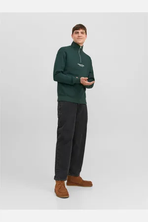 JACK & JONES Sweatshirt Relaxed Fit Col haut Manches longues foncé en coton