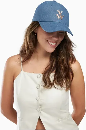 Vanessa Wu Casquette Clem denim clair à monogramme brodé