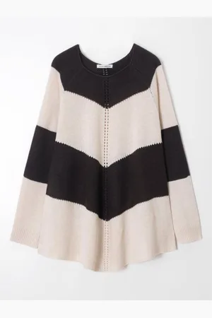 VENCA Pull en tricot rayé avec ourlet asymétrique écru