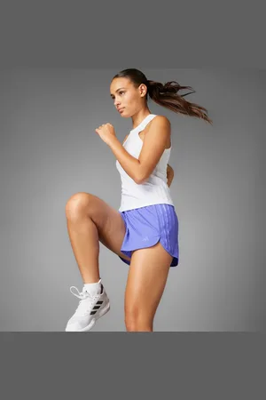 adidas Short taille haute bords-côtes 3 bandes ton sur ton Pacer All Gym Seasonal
