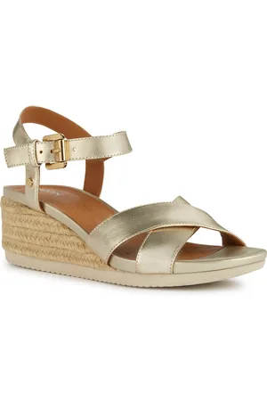 Geox Sandales compensées brides croisées - Geo-d02hhc - - Croûte de cuir Boeuf Enduite