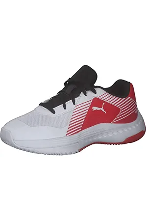 PUMA Varion Jr, Chaussure de Terrain intérieur Mixte Enfant, blanc noir haut risque rouge , 29 EU