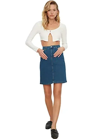 Trendyol Blue Basic Mini Denim Skirt Jupe, 34 aux Femmes