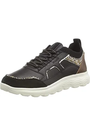 Geox Femme D Spherica C Sneakers, Black/Off White, 37 EU