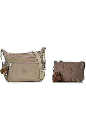 Kipling Gabbie, Sacs Bandoulière Femme, Beige (True Beige), 18,5x35,5x30 cm (BxHxT) Money Land, Accessoire Portefeuille de Voyage Femme, Grille mystérieuse, Taille unique