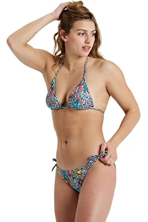 Arena Bikini Allover Triangle pour Femme, Haut en Forme de Triangle avec Bonnets Amovibles, Tissu Extensible à Séchage Rapide, Haut et Bas avec Attaches sur les Côtés