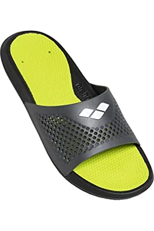 Arena Bruno Sandales de Piscine Unisexes pour Homme et Femme, Sandales de Piscine et Plage, Sandales avec Trous de Drainage et Excellente Adhérence sur Surfaces Humides, Black-Lime-Grey , 44 EU
