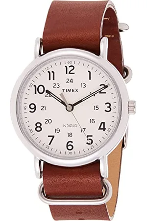 Timex T2P495 - Originals Weekender - Montre Mixte - Quartz Analogique - Cadran Blanc - Bracelet Cuir Marron