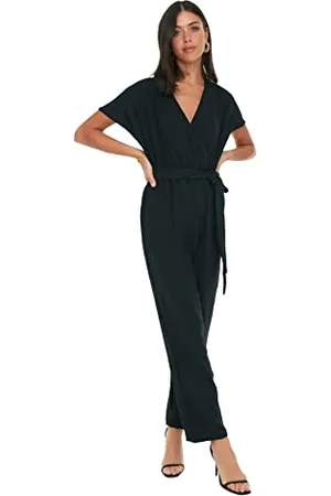 Trendyol Gürtelter Brustkragen-Overall Salopette, Black, 38 aux Femmes