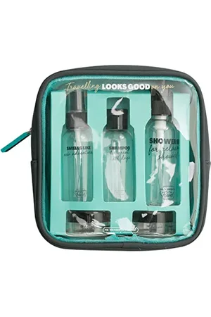Mr Wonderful Trousse de Voyage avec Emballage - Travelling Looks Good on You, , 16.5 x 5 x 17 cm, Trousse de Voyage en PU, Transparente et avec Fermeture éclair.