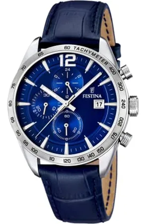 Festina Montre à Quartz pour Homme avec Cadran, Affichage chronographe et Bracelet en Cuir F16760/3, Bleu, TFV8