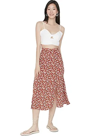 Trendyol Jupe midi trapèze tissée, carrelage, 62 Femme