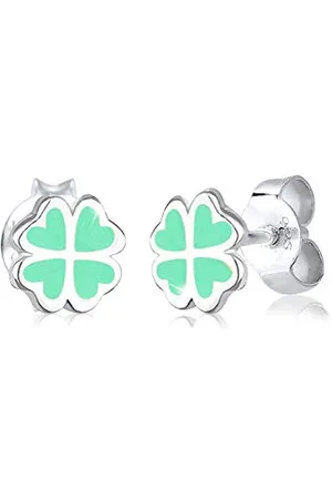 Elli Boucles d´Oreilles pour Enfants en 925/1000 Argent avec Émail Bijoux pour Filles Kids Goujon Trèfle Porte-Bonheur Talisman Nature Fleur Pastel Vert