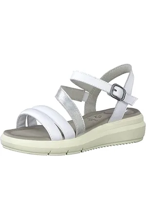 Tamaris Femme 8-88202-20 Sandale Plate, Blanc/Argent, 40 EU Large