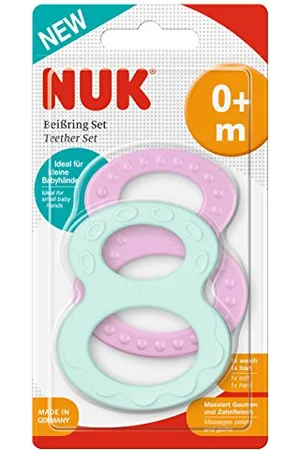 NUK Lot de 2 anneaux de dentition avec différentes surfaces - À partir de 0 mois