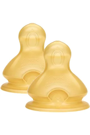 NUK First Choice+ Baby Bottle Teat, 6-18 Months, Latex with Large Feed Hole, Anti-Colic, 2 Count