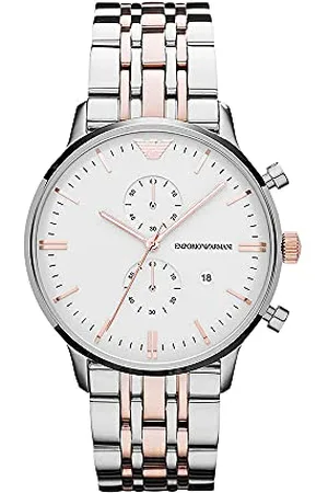 Emporio Armani Montre pour homme, mouvement chronographe à quartz, boîtier en acier inoxydable argenté de 43 mm avec bracelet en acier inoxydable, AR0399
