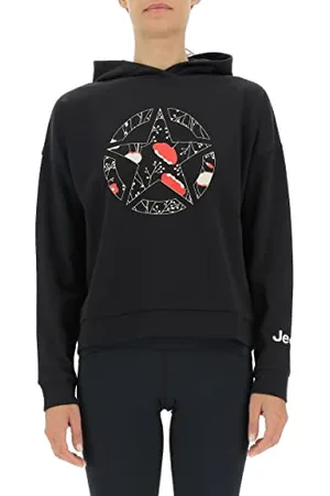 Jeep O102607-B000 J Woman Hooded Cropped Sweatshirt Star Botanical Print J22W Black L