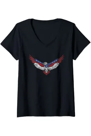 American Vintage Femme Drapeau américain patriotique vintage avec aigle et drapeau T-Shirt avec Col en V