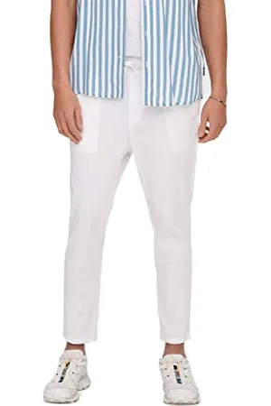 Only & Sons Onslinus Crop 0007 Cot Lin PNT Noos Pantalon en Tissu, Blanc éclatant, XXL Homme