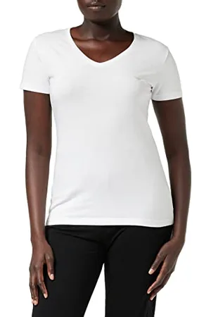 Emporio Armani V Neck T-Shirt Iconic Cotton, White, XL Femme