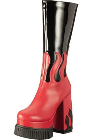 Lamoda Show Off, Mid Calf Bateau Femme, Black Brevet Red Flame, 39 EU