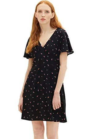 TOM TAILOR 1036825 Robe, 31950-Petit imprimé Floral Noir, L Femme