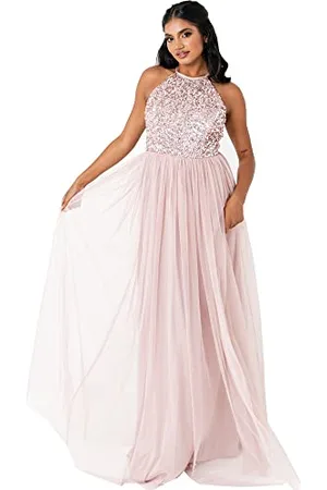 Maya Deluxe Maya Berry Embellished Halter Neck Maxi Dress Robe de Demoiselle d