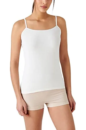 Damart Caraco Fines Bretelles Thermolactyl Sensitive, Biais Fils Brillants, Femme, Blanc, Taille XL, Bretelle