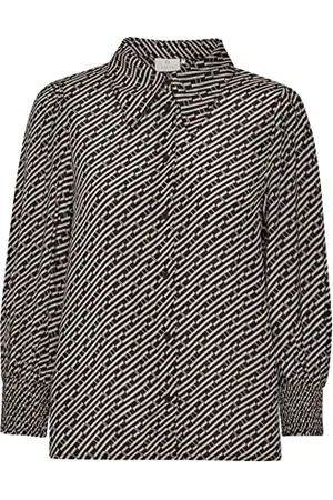 Kaffe Femme Kaninna Shirt Blouse, Black/Sand Letter Print, 42 EU