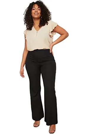 Trendyol Normal Waist Flare Plus Size Pants Pantalons, Black, 48 Femme