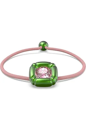 Swarovski Bracelet Dulcis femme, cristal taillé avec précision, coussiné sur une monture verte brillante moulée avec cordon rose, taille M