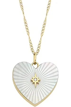 Fossil Collier pour femmes Collier en forme de cœur avec chaîne en nacre blanche, longueur : 406mm+60mm, largeur : 17.8mm, hauteur : 17.7mm, JF04430710