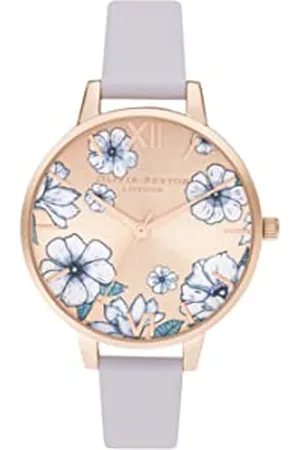Olivia Burton Montre Analogique à Quartz pour Femme Collection Groovy Blooms avec Bracelet en Cuir Violet - OB16AN03