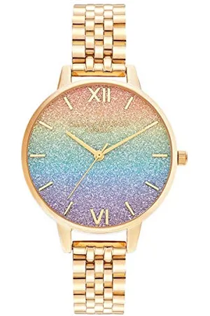 Olivia Burton Montre Analogique à Quartz pour Femme Collection Rainbow avec Bracelet en Acier Inoxydable de Couleur Dorée - OB16RB23