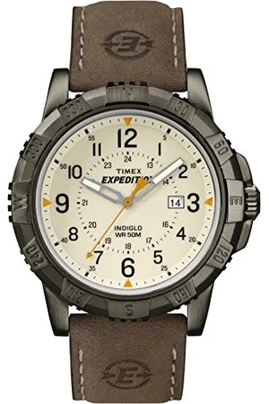 Timex T49990 - Expédition Rugged - Montre Homme - Quartz Analogique - Cadran Beige - Bracelet Cuir
