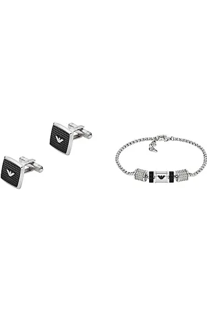Emporio Armani Boutons de manchette pour hommes Boutons de manchette:15mm,Largeur:15mm,Hauteur:2.7mm+ Bracelet pour homme, bracelet rondelle en onyx:190mm+20mm,largeur:36.5mm,hauteur:8mm